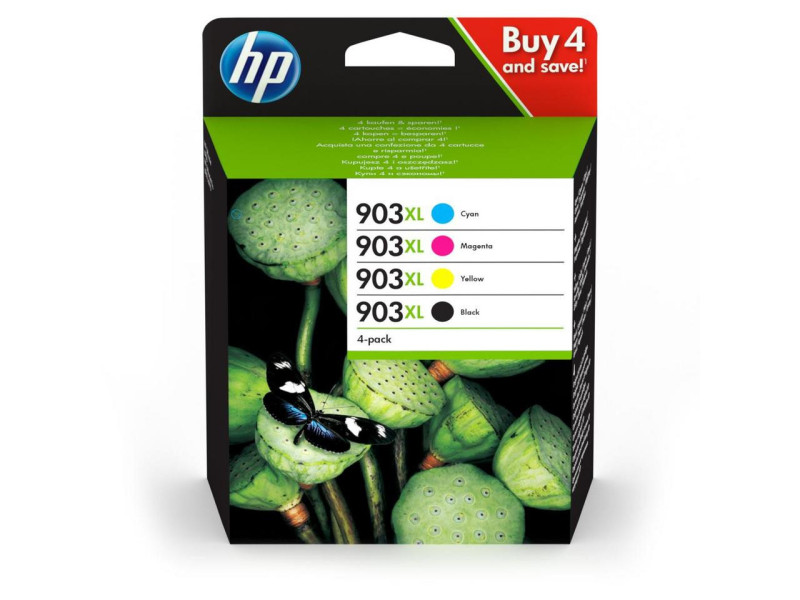 Cartouche jet d'encre HP pack 903XL - 1 noir, 1 cyan, 1 magenta, 1 jaune pour imprimante HP à haute capacité