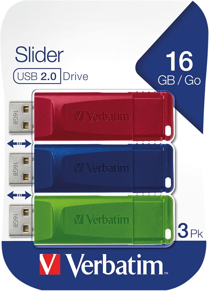 Verbatim Clé USB Slider Multipack 16Go I USB 2.0 I 3 clés USB