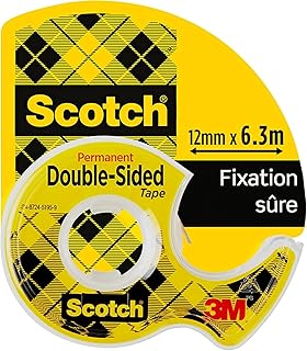 Ruban adhésif double face Scotch 665 - 12 mm x 6,3 m pour fixation et collage