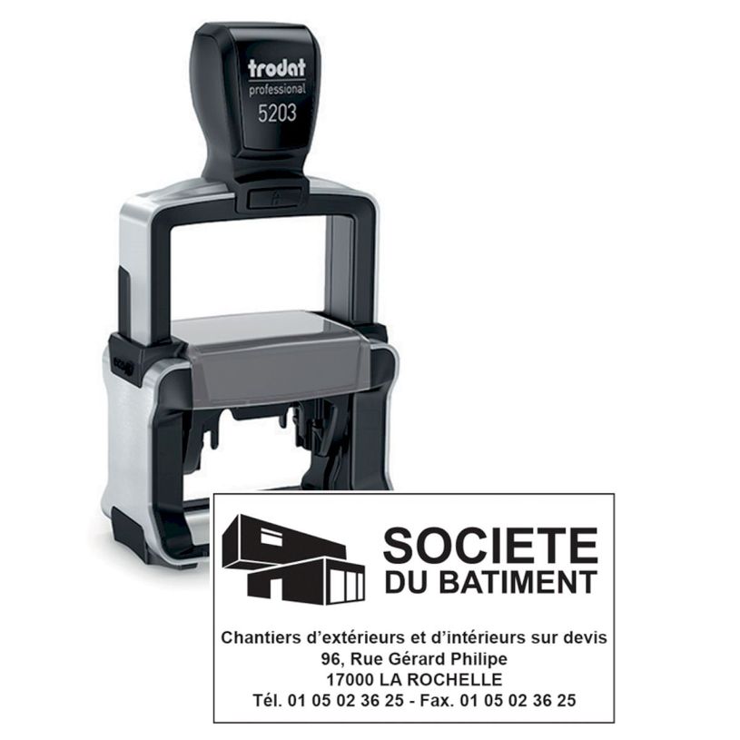 Tampon métallique Trodat Professional 5203 - 7 lignes de texte - zone d'impression 49 x 28 mm pour bureau et correspondance