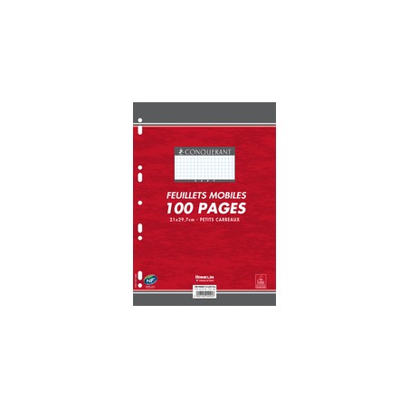 Feuillets mobiles Conquerant A4 210 x 297 mm quadrillé 5x5 petits carreaux 100 pages pour fournitures scolaires