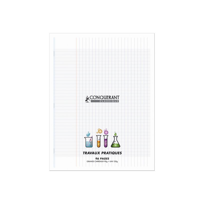 Cahier Polypro Conquérant Classique - 24 x 32 cm, 96 pages, grands carreaux Seyès et uni - Pour travaux pratiques