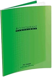 Cahier Classique Conquérant 24x32cm Grands Carreaux Seyès - 48 Pages Agrafées Couverture Polypro Vert