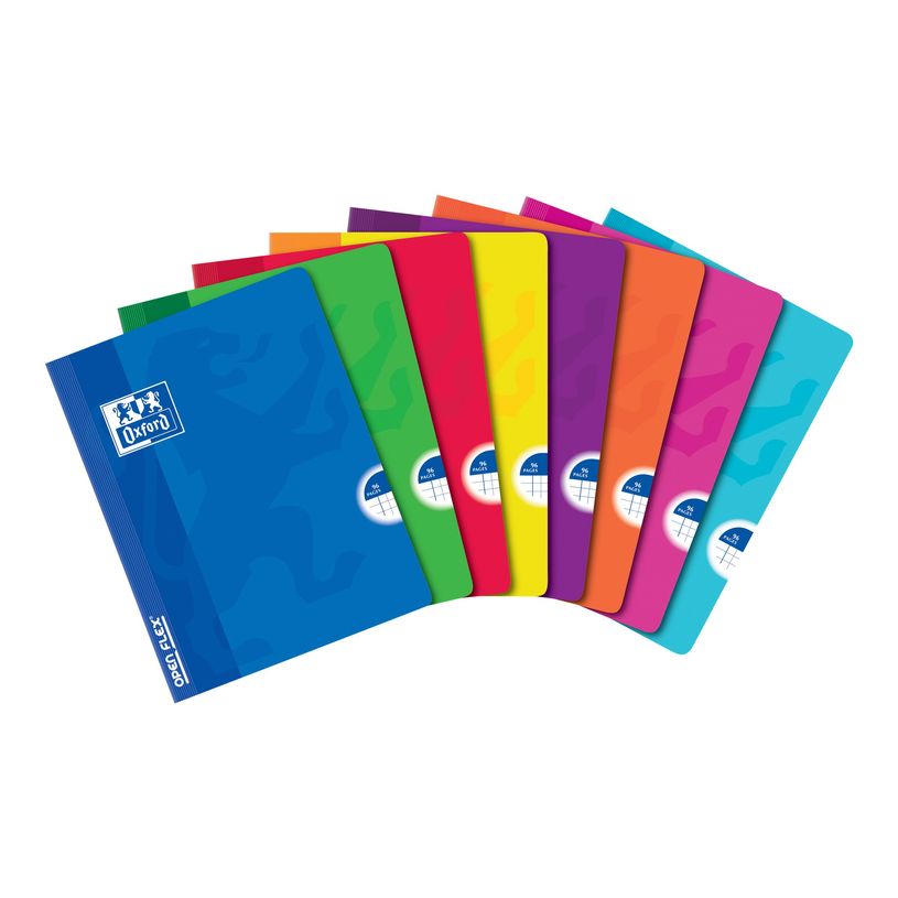 Cahier Oxford Openflex - Polypro 17x22 cm - 96 pages petits carreaux 5x5 mm - Coloris assortis pour école ou bureau