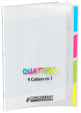 Cahier Quattro Conquerant Classique - 170 x 220 mm - 140 pages grands carreaux Seyès avec onglets pour organisation scolaire et bureau