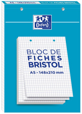 Fiches Bristol Oxford 2.0 A5 14,8x21 cm 5x5 mm - 30 feuilles quadrillées perforées pour organisation scolaire et bureau