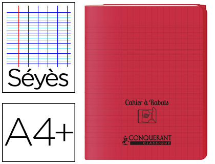 Cahier piqûre 48 pages - format 24x32 cm - papier seyès 90g - avec 2 rabats pour école et bureau