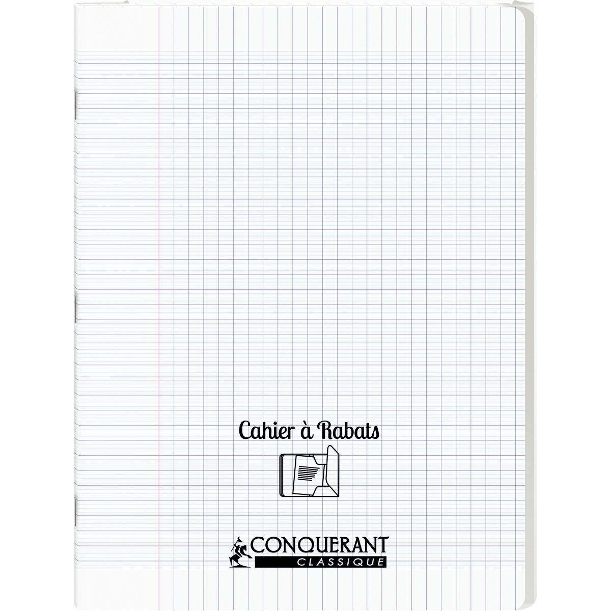 Cahier à rabat CONQUERANT CLASSIQUE - Format 24 x 32 cm, 48 pages, papier Seyès 90g, couverture polypropylène incolore pour école et bureau