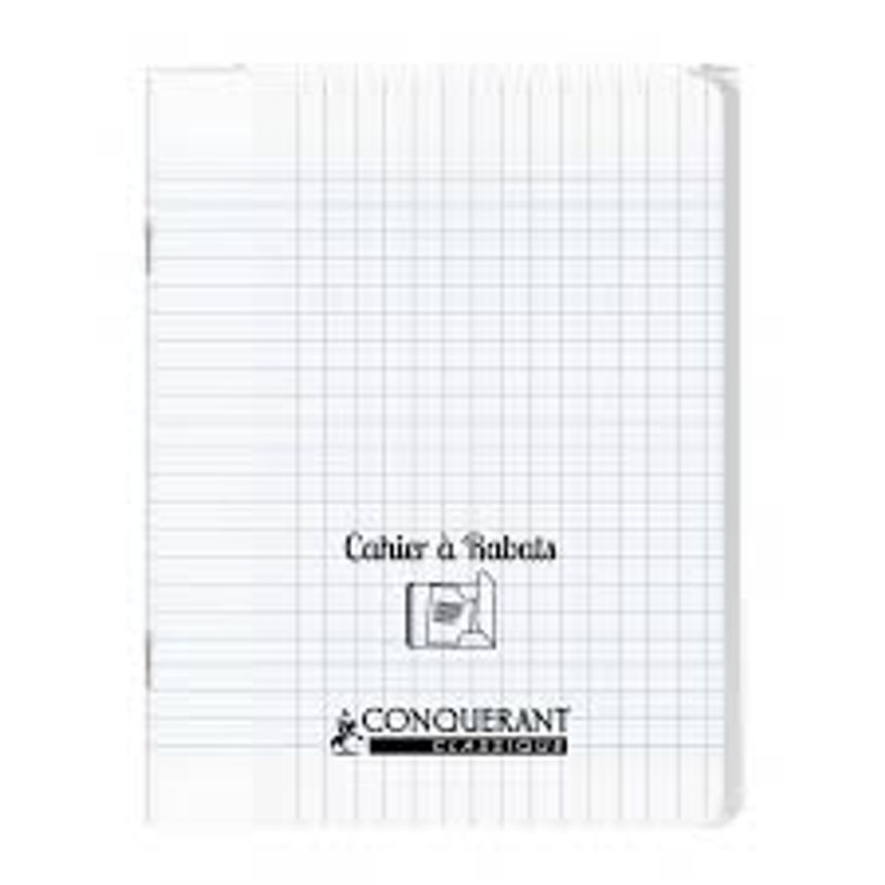Cahier polypro Conquérant Classique - 24 x 32 cm - 96 pages - petits carreaux 5x5 mm - à rabat transparent pour école et bureau