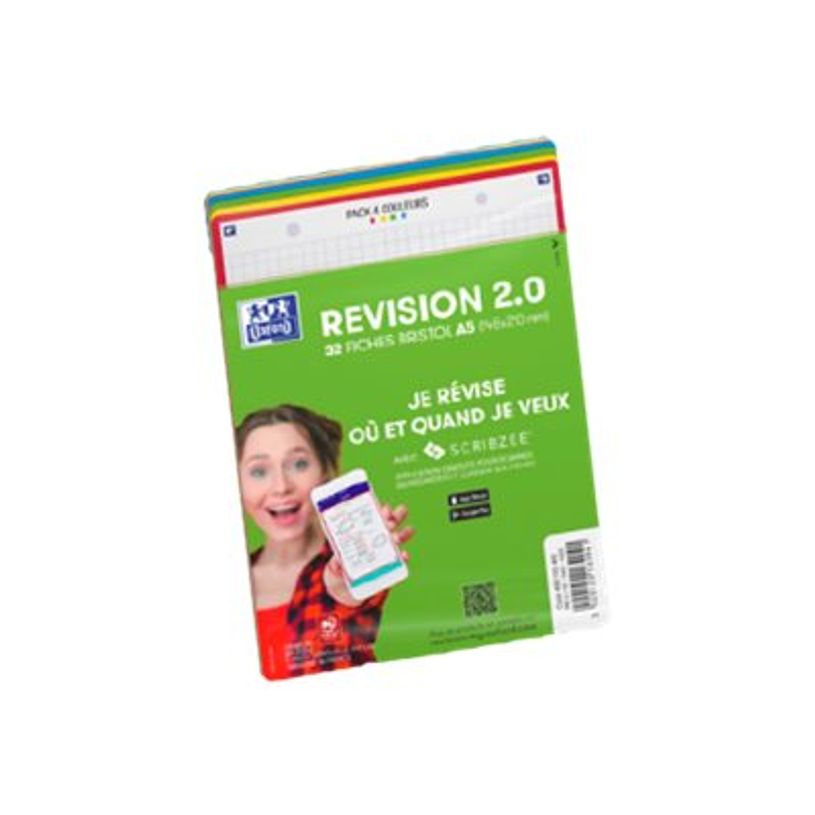 Fiches Bristol non perforées Oxford - Blanc bord coloré A5 - Révision 2.0 250 g/m² - 5x5 pour études