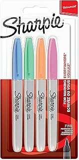 Marqueurs permanents Sharpie - Pointe fine, assortiment de couleurs amusantes, lot de 4 pour bureau et loisirs créatifs