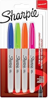 Marqueurs permanents Sharpie - Pointe fine, assortiment de couleurs amusantes, lot de 4 pour bureau et loisirs créatifs