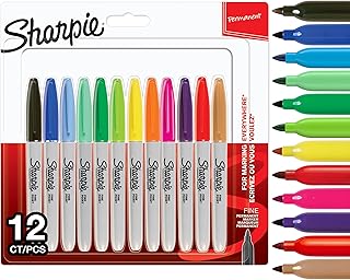 Marqueurs indélébiles Sharpie - Pointe fine - Assortiment couleurs encre permanente - Lot de 12 pour bureau et école