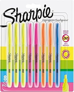 Surligneurs SHARPIE Pointe Biseautée - Assortiment de Couleurs Fluorescentes Lot de 8 pour Documents et Bureau