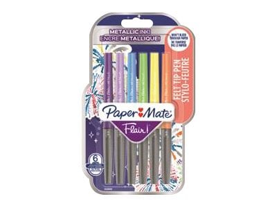 Feutres Pointe Moyenne Paper Mate Flair Metallic - Lot de 6 Couleurs Assorties pour Dessin et Écriture