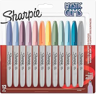 Marqueurs permanents SHARPIE Mystic Gems - Lot de 12 couleurs vives pour dessin et écriture sur papier, carton, plastique