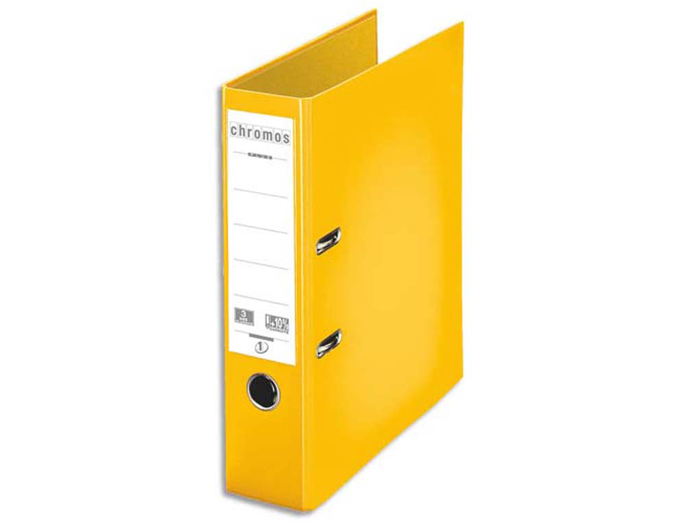 Classeur levier Esselte Chromos Plus A4 polypropylène 80 mm avec griffes et porte-étiquette jaune pour classement scolaire et bureau