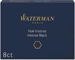 Cartouches d'encre Waterman - Format long standard Noir Intense pour stylo plume - Boîte de 8