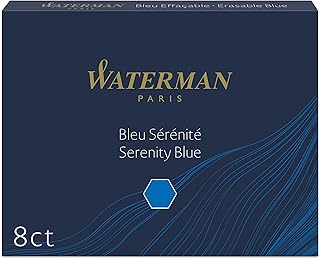 Cartouches d'encre Waterman - 8 unités standard grande contenance bleu effaçable pour stylos plume