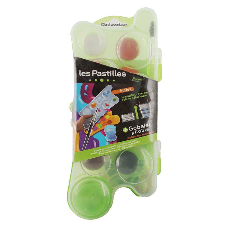 Boîte de 10 Pastilles Peinture à l'Eau Ulmann + Gobelet + Pinceau - Kit Créatif pour Artistes et Enfants