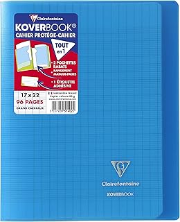 Cahier Agrafé Clairefontaine Koverbook Bleu 951402C - 17x22 cm, 96 Pages Grands Carreaux, Papier 90 g, Couverture Polypro pour École