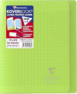 Cahier Clairefontaine 951403C Koverbook Vert - 17x22 cm 96 Pages Grands Carreaux Papier 90 g Couverture Polypro pour Écriture