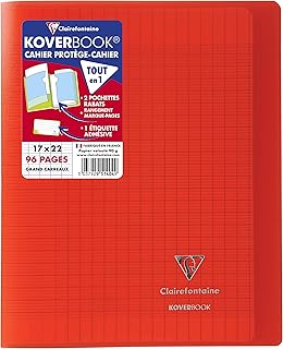 Cahier Agrafé Rouge Clairefontaine Koverbook 951404C - 17x22 cm 96 Pages Grands Carreaux Papier Blanc 90 g Couverture Polypro