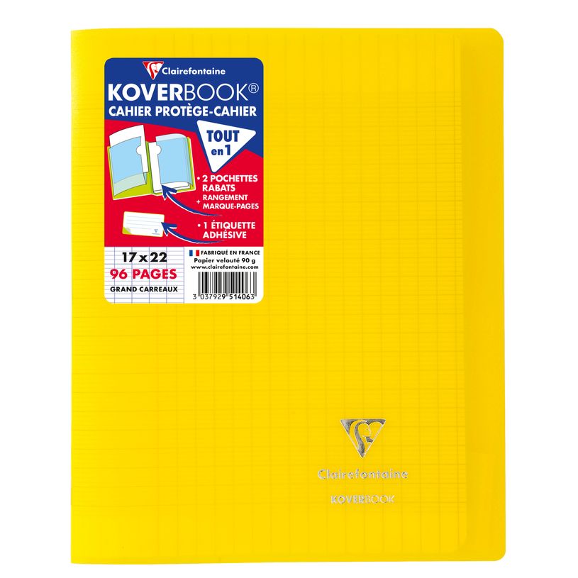 Cahier Clairefontaine Koverbook - Polypro 17 x 22 cm 96 pages GC Seyès Jaune pour école et bureau