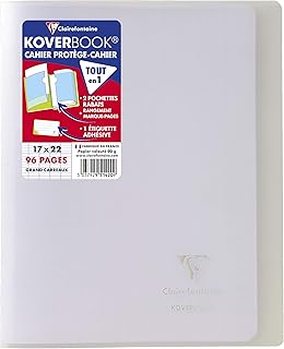 Cahier Agrafé Clairefontaine 951420SC Koverbook Incolore - 17x22 cm 96 Pages Grands Carreaux Papier Blanc 90 g