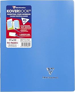 Cahier Agrafé Koverbook Clairefontaine 951611C - 17x22 cm 96 Pages Petits Carreaux Papier Blanc 90 g Couverture Polypro Recyclé