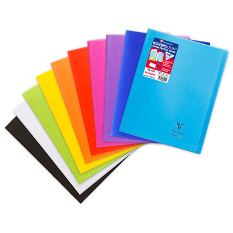 Cahier Agrafé Clairefontaine 981401C Koverbook - 24x32 cm 96 Pages Grands Carreaux Papier 90g Couverture Polypro  divers couleurs 