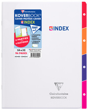 Cahier piqûre Clairefontaine KOVERBOOK 4INDEX - 240 x 320 mm 96 pages pour organisation scolaire et bureau
