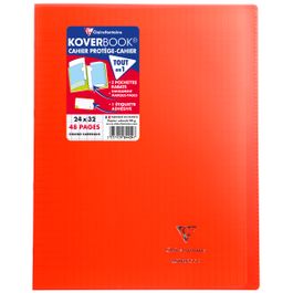 Cahier Clairefontaine Koverbook - Polypro 24 x 32 cm - 48 pages grands carreaux Seyes - rouge pour école et bureau