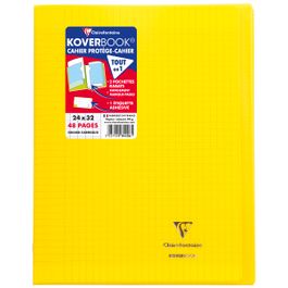 Cahier Clairefontaine Koverbook - 24 x 32 cm - 48 pages - grands carreaux Seyes - jaune pour école et bureau