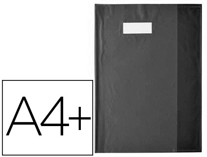 Protège-cahier Elba Styl'SMS PVC opaque 240x320 mm sans phtalates noir - porte-étiquette et étiquette A4+ pour cahiers scolaires