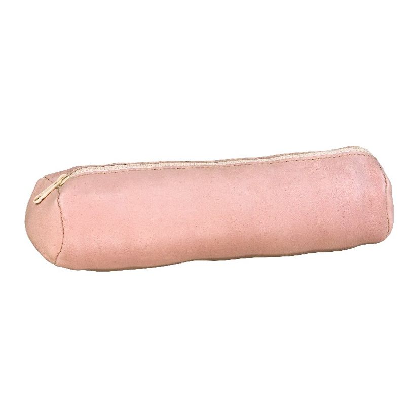 Trousse Ronde Oxford - 1 Compartiment - Cuir Teinté Beige Pâle