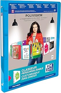 Classeur personnalisable Polyvision A4 - 4 anneaux ronds 20mm, polypro translucide, 5 couleurs assorties