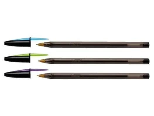 Stylo-bille Bic Cristal Capuchon Bicolor - Pointe Moyenne 1.0mm Encre Noire pour Écriture