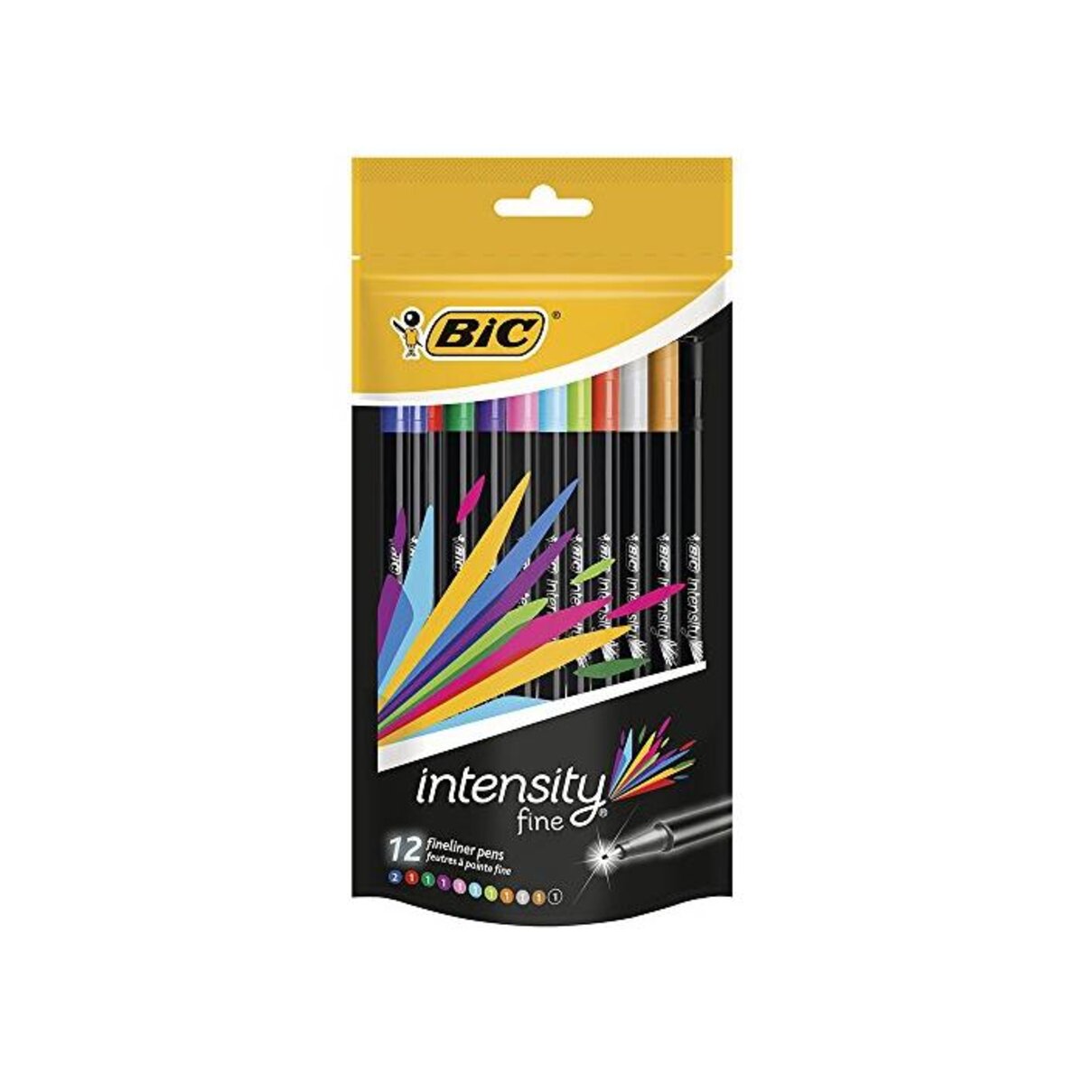 Feutres Fineliner BIC Intensity - 0,4mm Pointe Fine Assorti Couleurs Vives pour Écriture Précise et Dessin