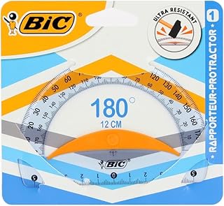 Rapporteur BIC - 180° - 1 pièce pour mesurer angles, compatible avec école et bureau