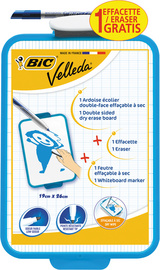 Ardoise double-face BIC Velleda - 19 x 26 cm - blanche effaçable à sec avec marqueur et effacette pour école et bureau
