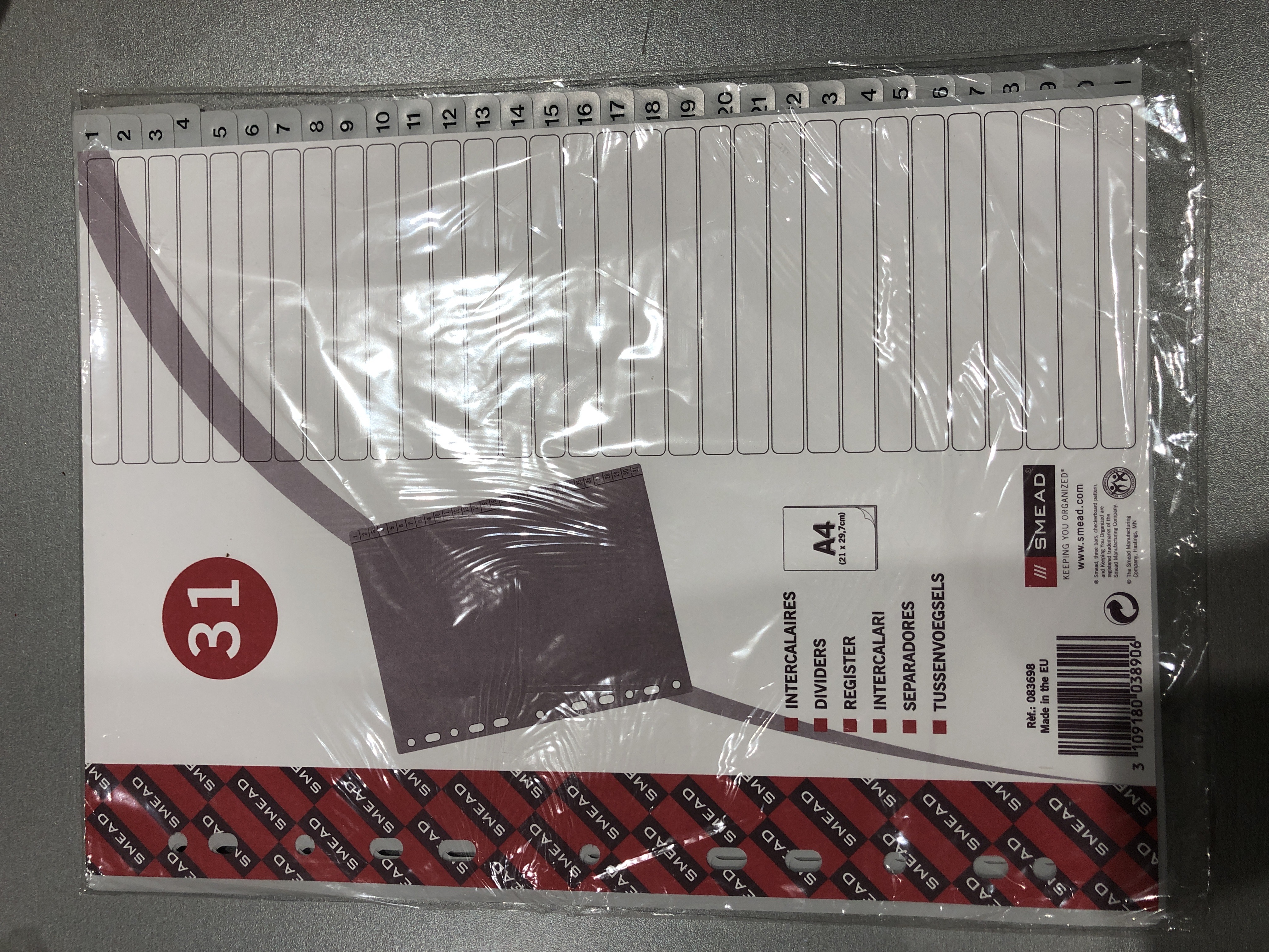 Intercalaires Polypropylène Souple 31 Positions - A4 21x29.7cm Couleurs Assorties pour Classement Document