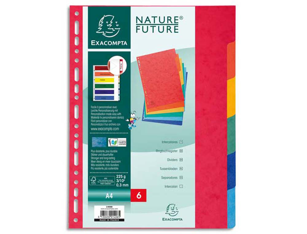Intercalaires en carton Exacompta A4 6 touches - Organisation classement bureau et scolaire