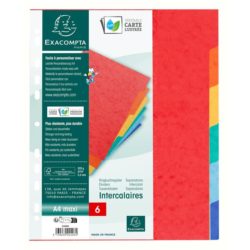 Intercalaires carton EXACOMPTA A4+ 6 touches - classement et organisation pour bureau et fournitures scolaires