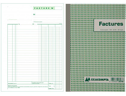 Manifold autocopiant Exacompta Factures TVA A4 210x297 mm foliotage 50 duplis pour gestion administrative