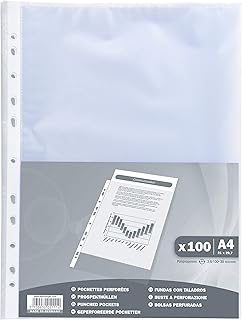 Pochettes perforées Exacompta 5111E - Sachet de 100 en polypropylène grainé 4/100ème 11 trous A4 incolore pour classement