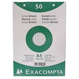 50 Fiches Bristol Exacompta A5 148x210 mm Quadrillé Blanc Perforé - Pour organisation et prise de notes