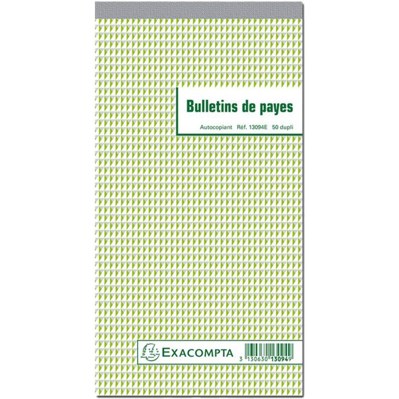 Manifold Exacompta Carnet de bulletins de paie - 50 dupli 24x13.5 cm pour administration