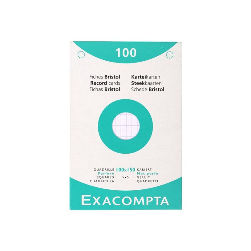 Fiches Bristol Exacompta - Quadrillé 5x5 - Perforé - 100 × 150 mm - Pour organisation et archivage