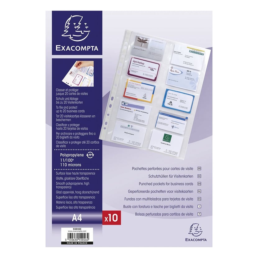 Pochettes pour cartes de visite Exacompta - 10 unités A4 cristal - Organisation bureau